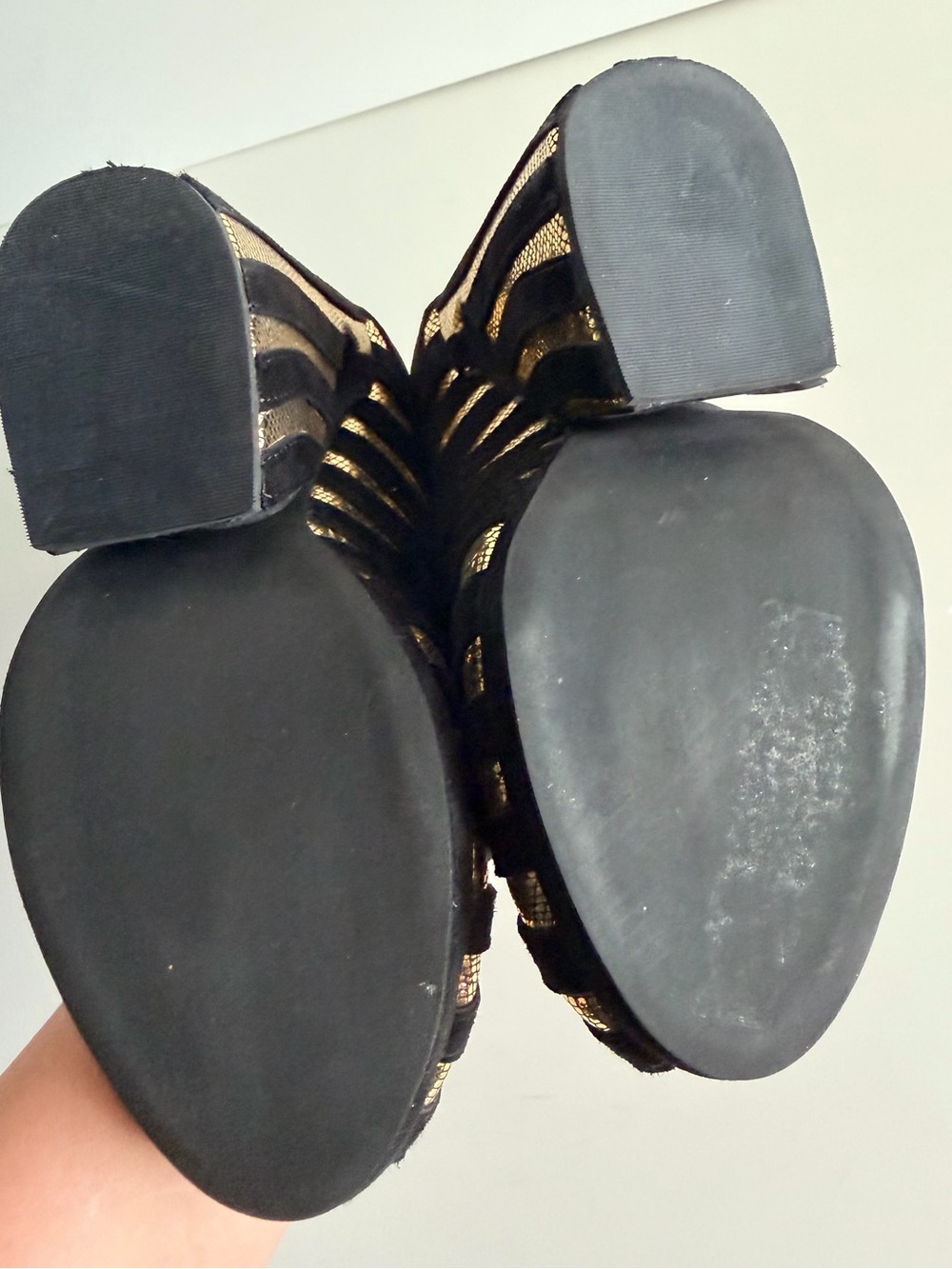 Jeffrey Campbell Hecate Black and Gold Cutout Wedge Metallic Heels size 6 - Picture 11 of 12